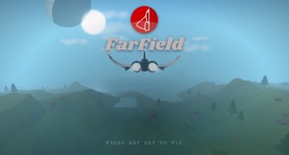 Farfield, a low-poly ship flying over hills